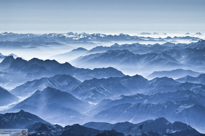 Layered Mountain Ranges — Blue, Serene, Photograph