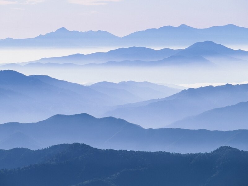 Layered Mountain Ranges — Blue, Serene