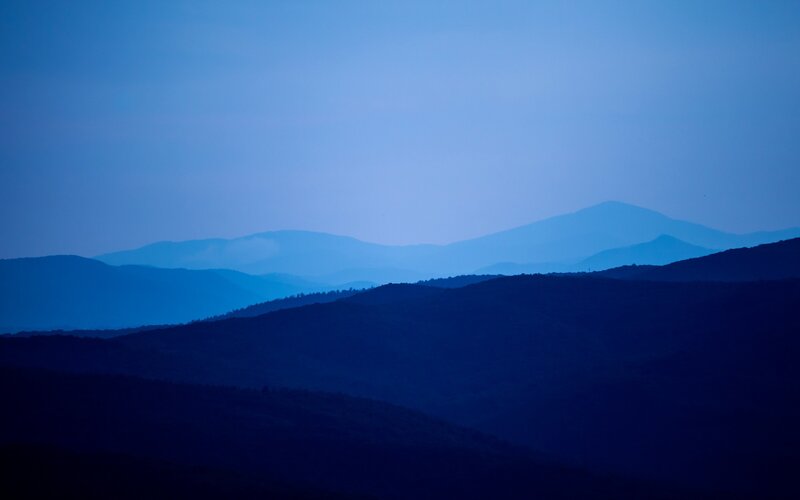 Layered Mountains at Dusk — Blue, Serene