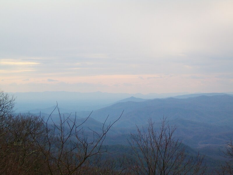 Layered Mountains Landscape — Blue, Serene, Sunset