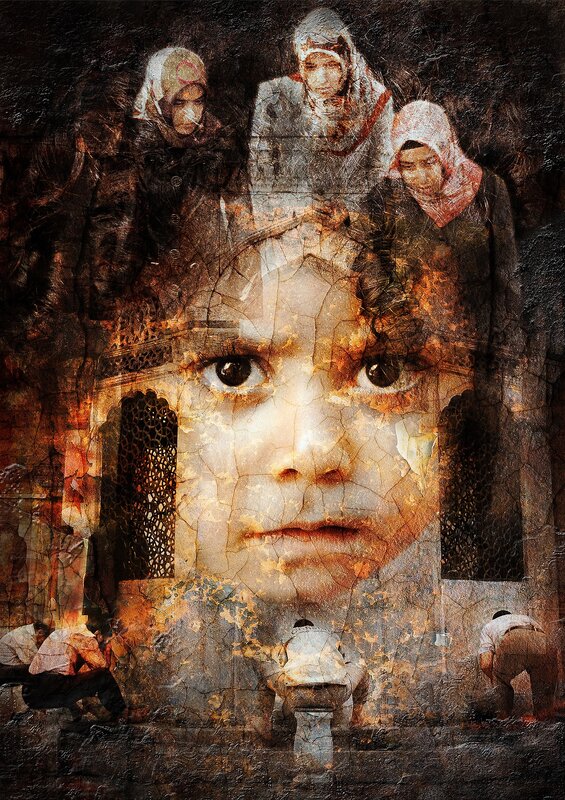 layered portrait of children