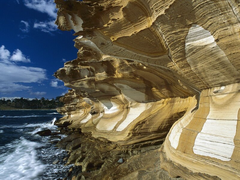 Layered Rock Formations — Blue, Dramatic, Afternoon, Photograph, Ocean