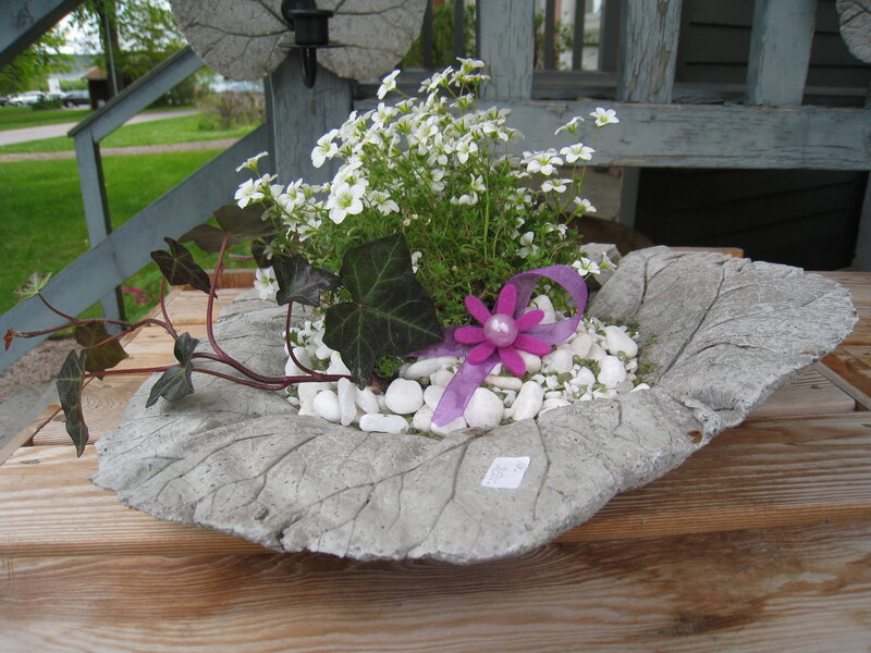 Leaf-shaped Planter with Flowers