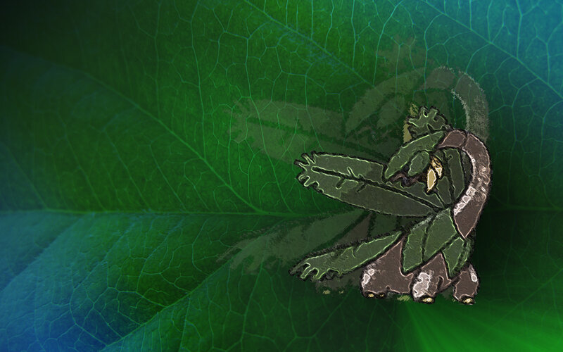 Leaf with creature illustration