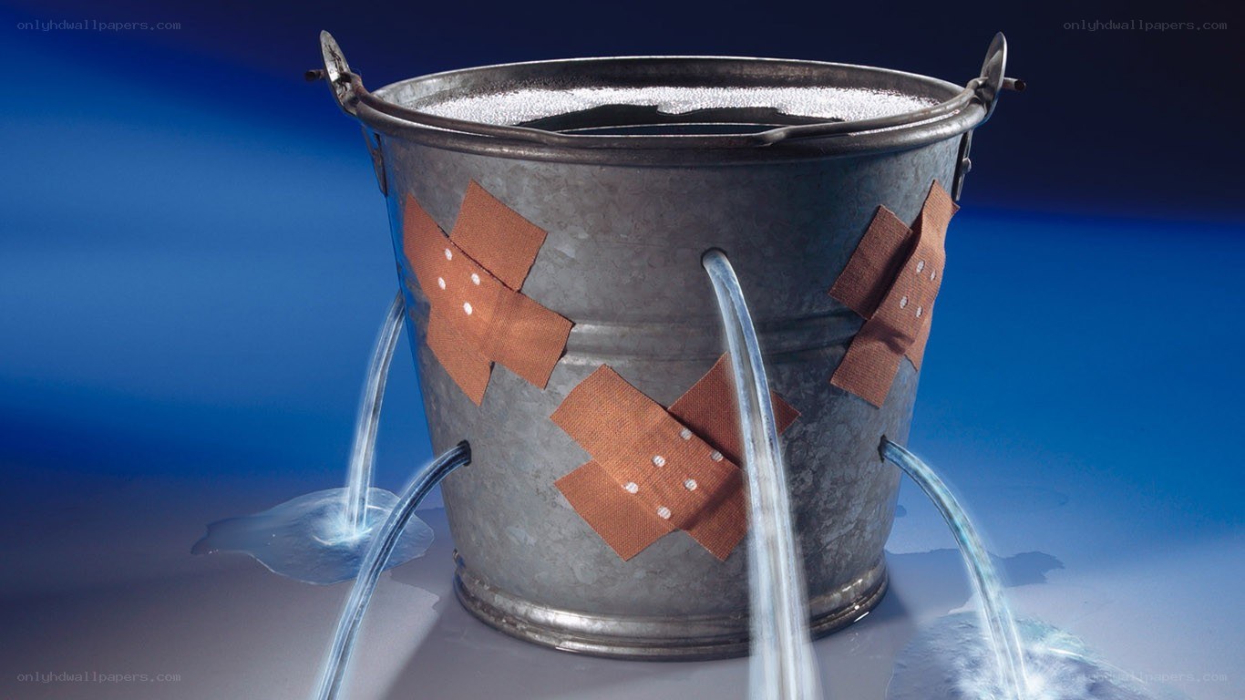 Leaking bucket with bandages