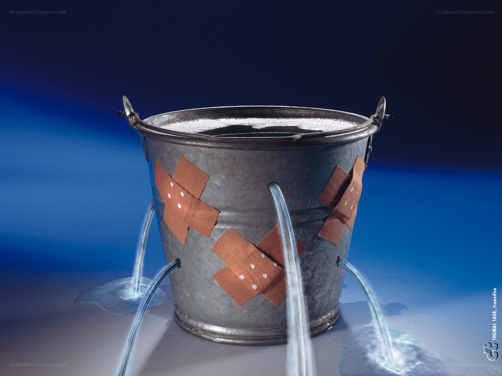 leaking bucket with bandages