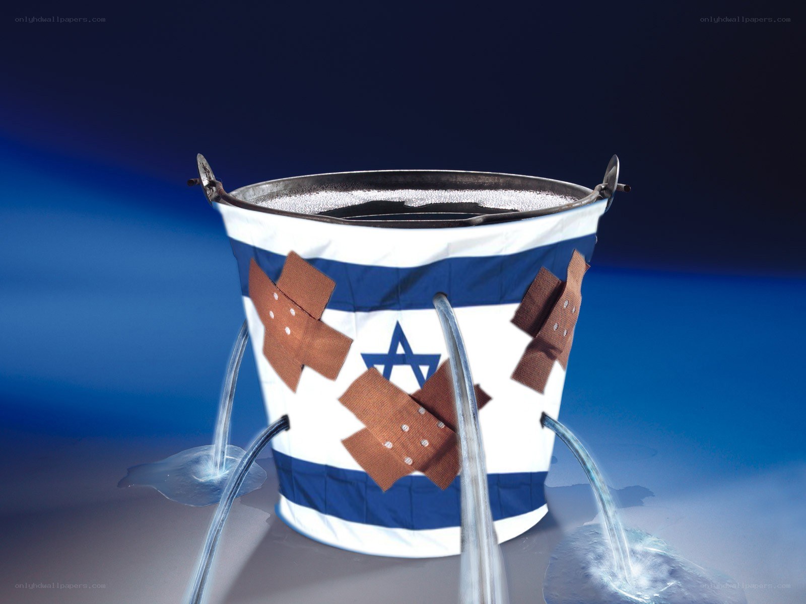 Leaking bucket with Israeli flag