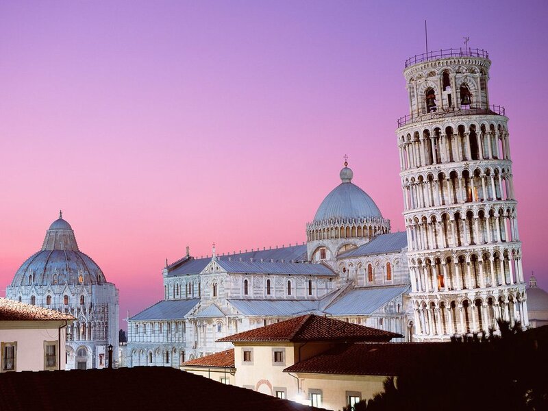 Leaning Tower of Pisa at dusk