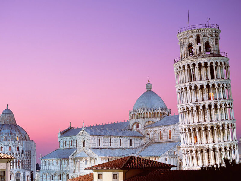 Leaning Tower of Pisa at dusk