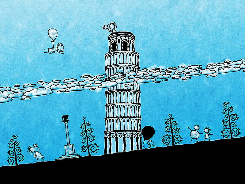 Leaning Tower of Pisa — Blue, Whimsical