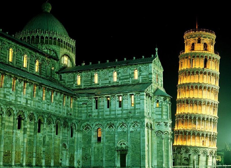 Leaning Tower of Pisa — Green, Dramatic, Night