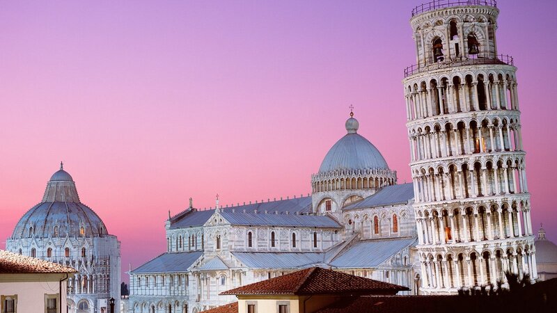 Leaning Tower of Pisa — Pink, Serene, Sunset, Photograph