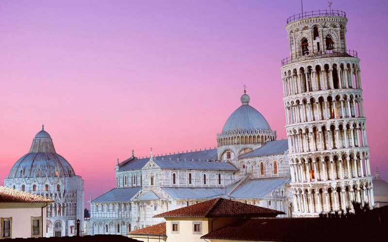 Leaning Tower of Pisa — Pink, Serene, Sunset
