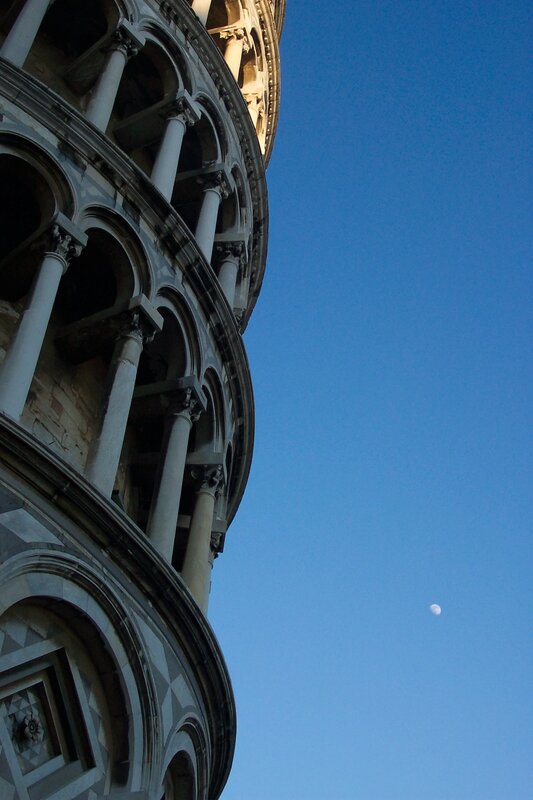 Leaning Tower of Pisa with moon