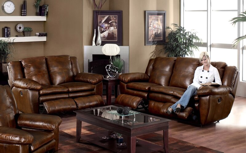 Leather recliner sofa set