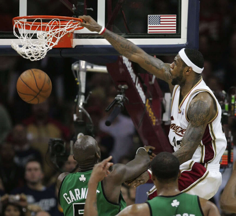 LeBron James dunks over Garnett