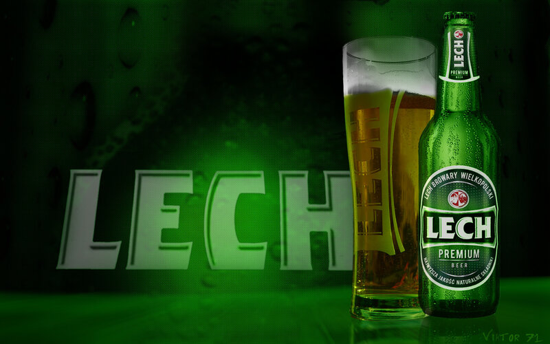 Lech Beer Bottle and Glass — Green