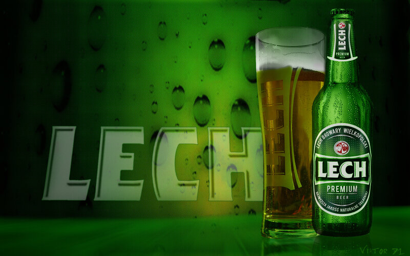 Lech Beer Bottle and Glass