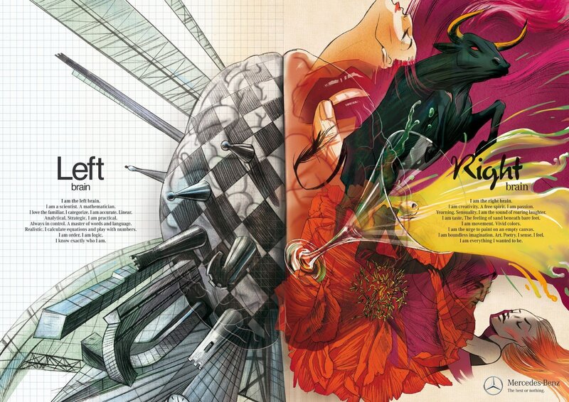 Left and Right Brain Illustration — Red, Dramatic, Bull