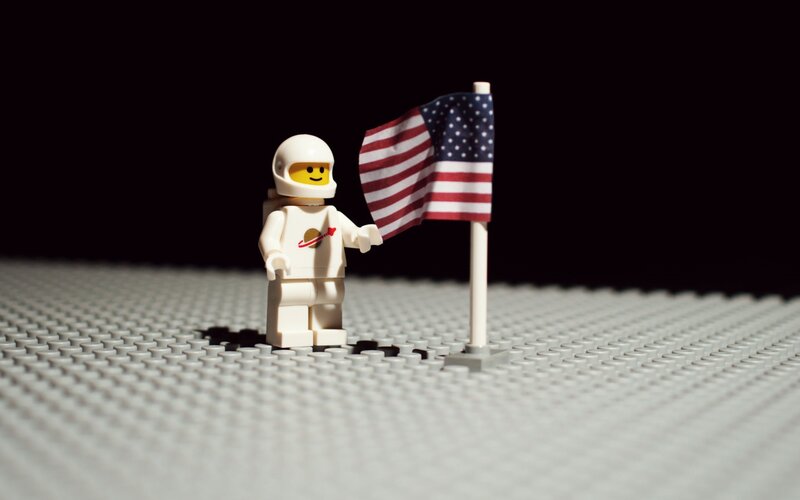Lego astronaut with flag