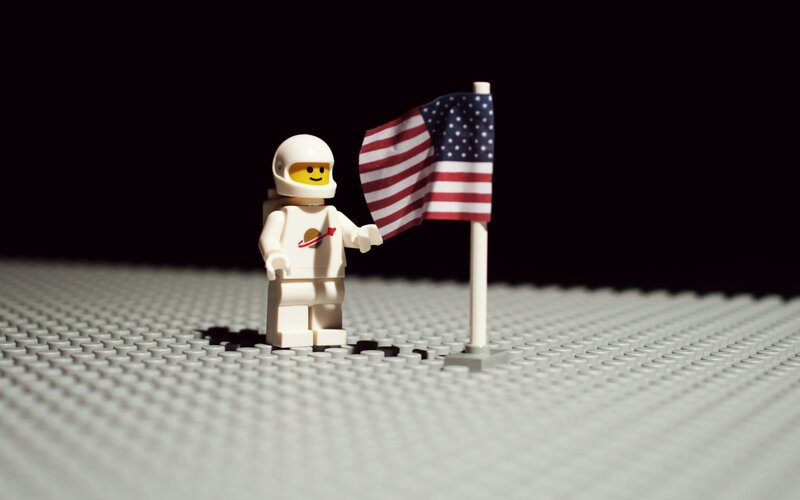 Lego Astronaut with Flag — White, Dramatic