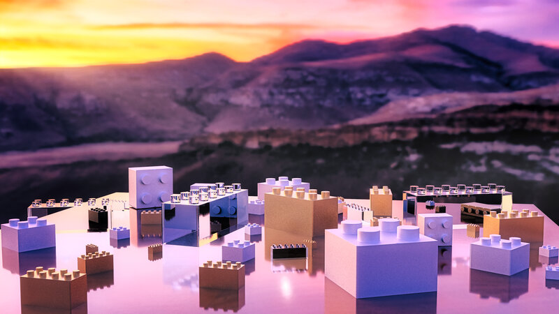 Lego Bricks on Reflective Surface