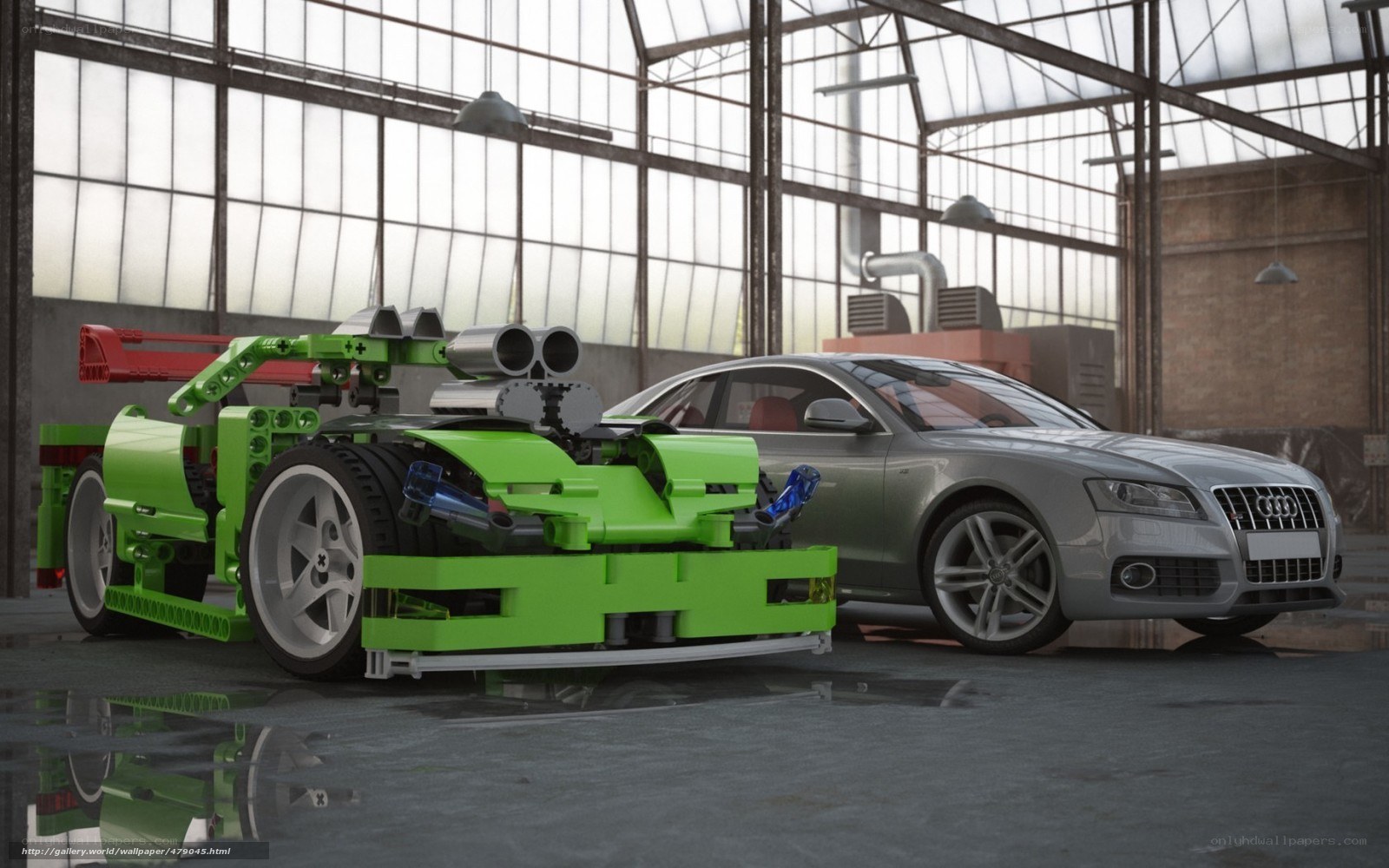 Lego car model in garage