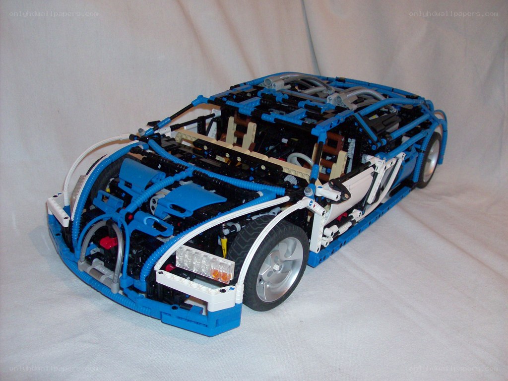Lego car model with exposed internals