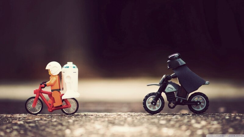 Lego characters on bikes