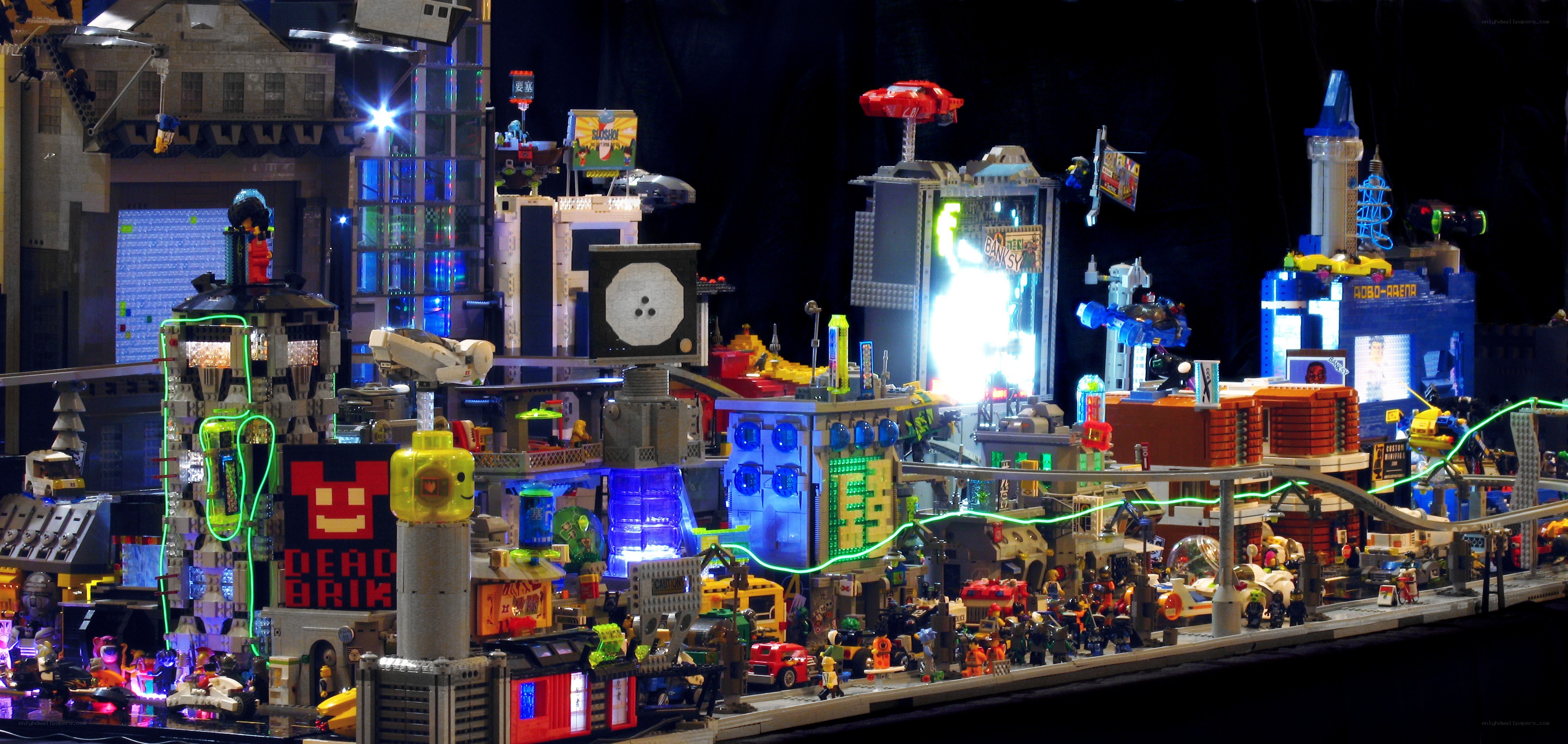 Lego city diorama with lights
