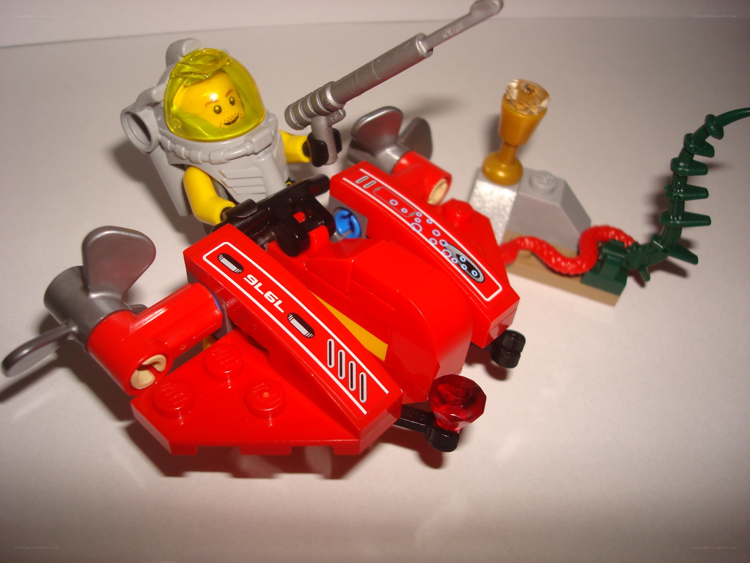 Lego diver with red submarine