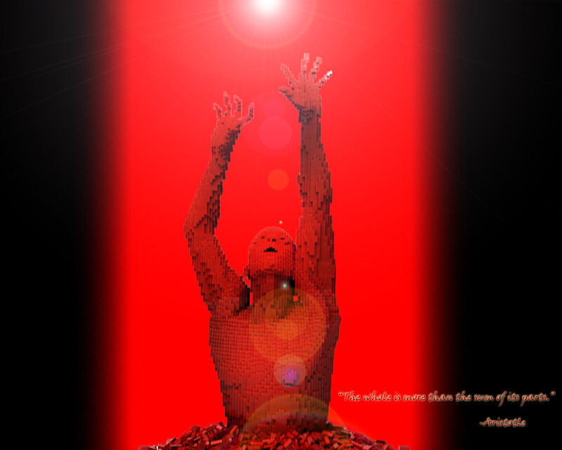 Lego figure reaching for light