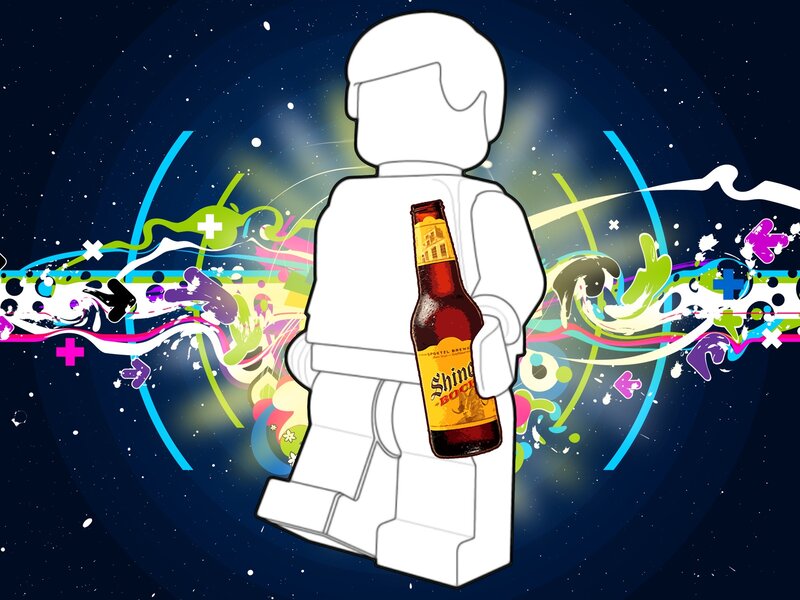 Lego figure with beer bottle