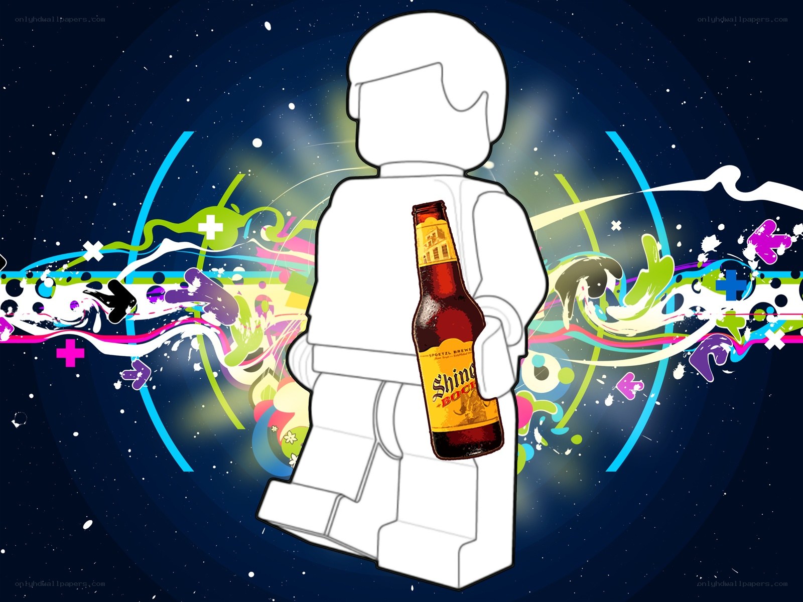 Lego figure with beer bottle
