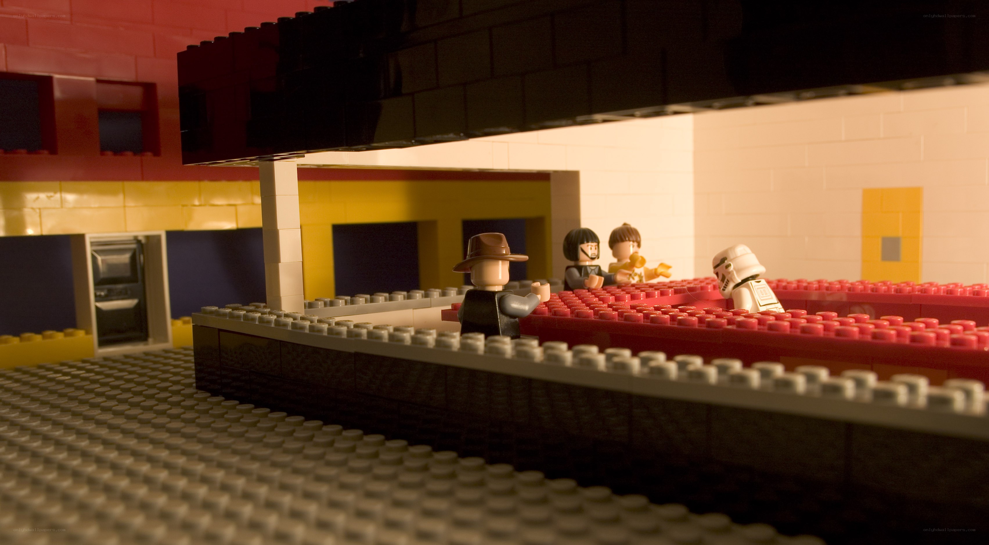 Lego figures in a building