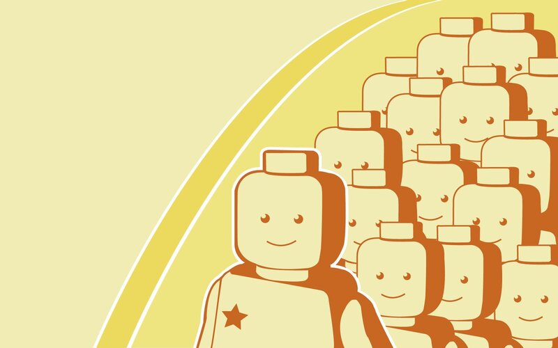 Lego figures in a crowd