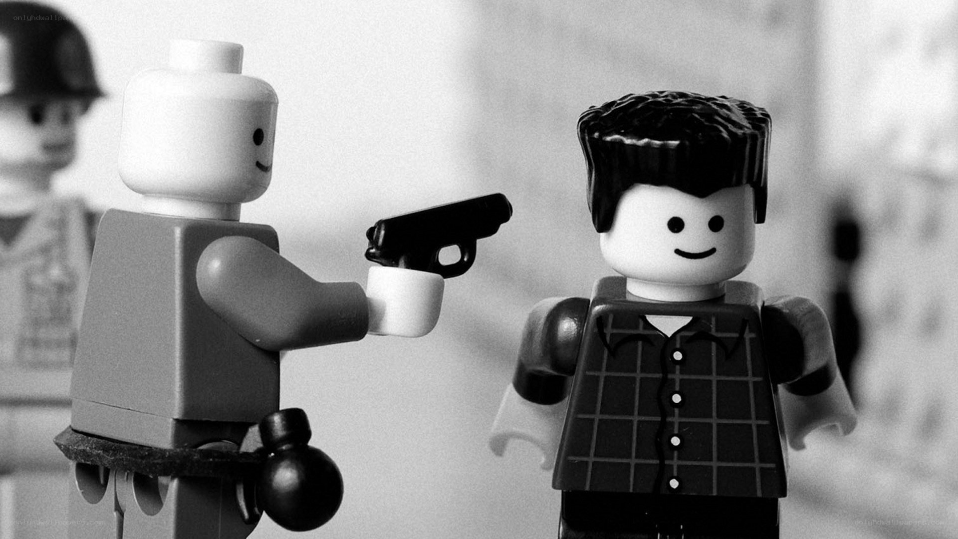 Lego figures in a standoff