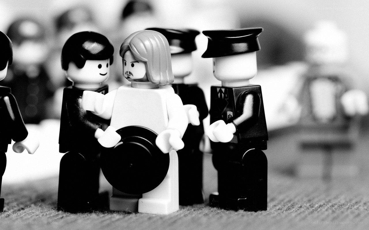 Lego figures in a tense scene