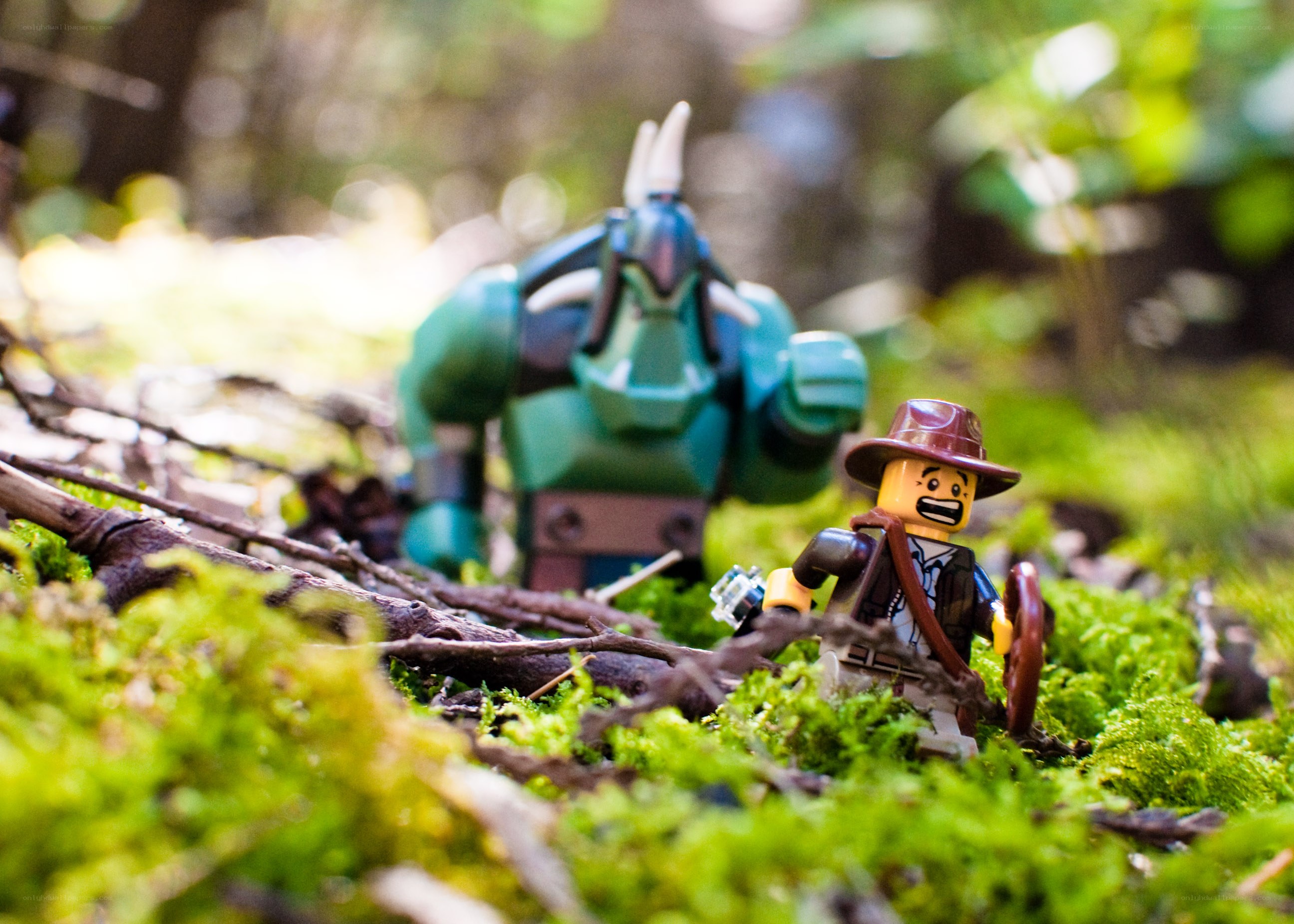 Lego figures in forest scene