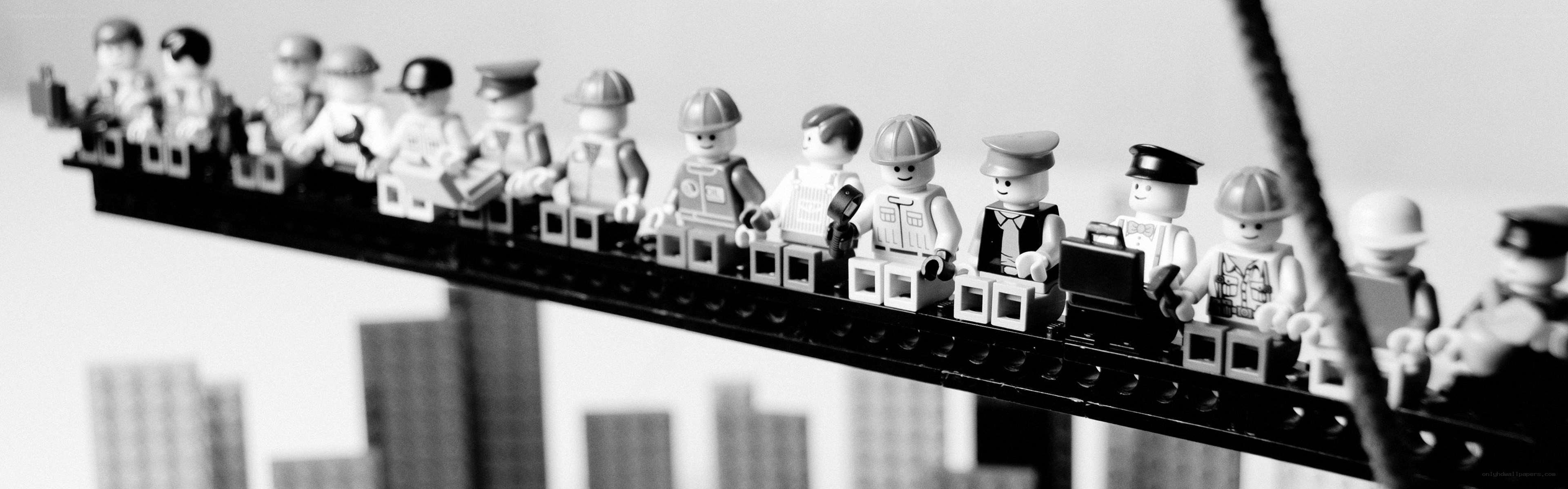 Lego figures on a bridge