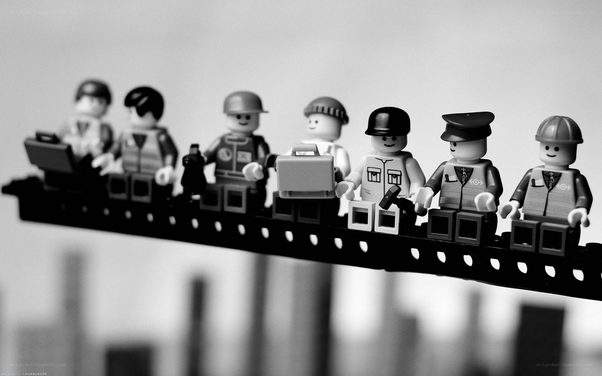 Lego figures on a bridge