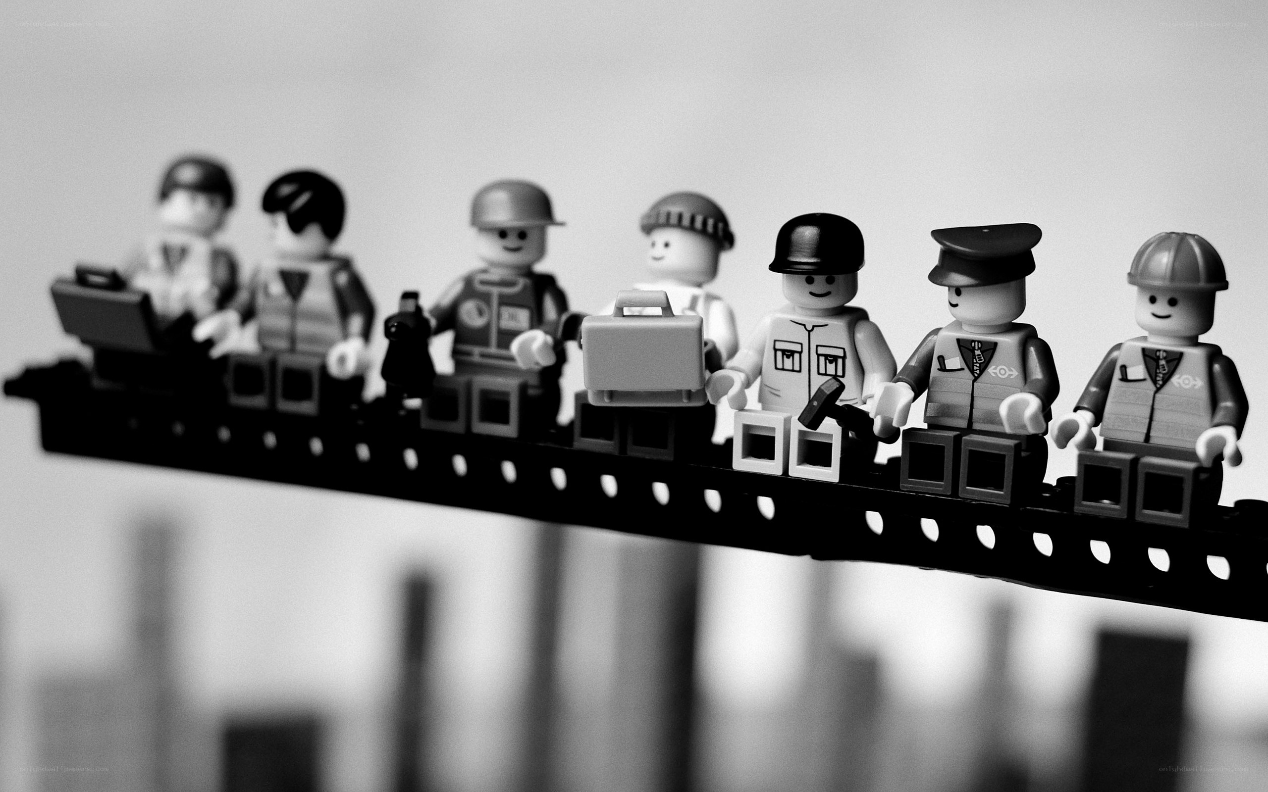 Lego figures on a bridge