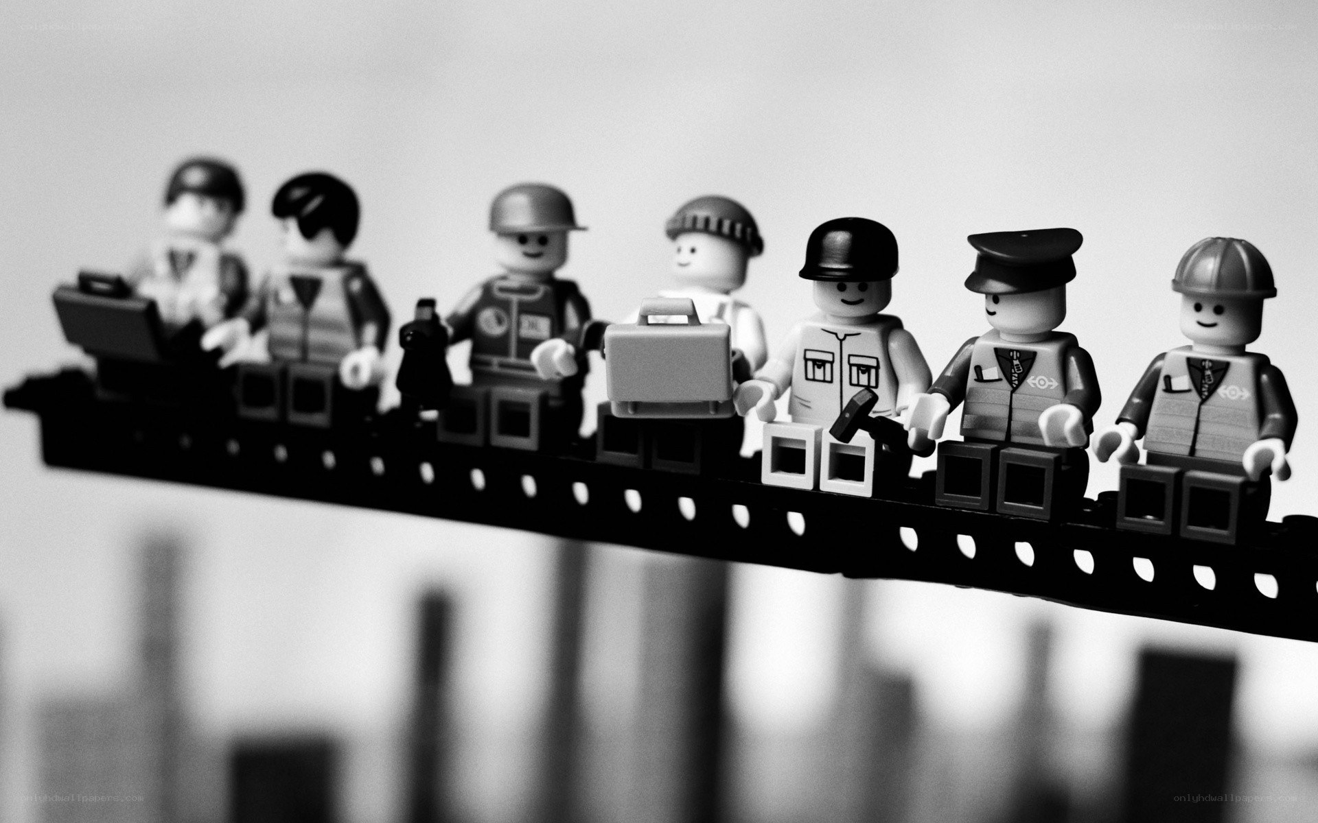 Lego figures on a bridge