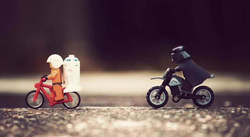 Lego figures on bikes