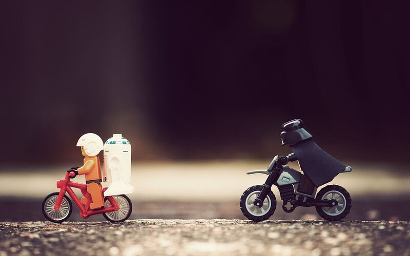 Lego figures on bikes