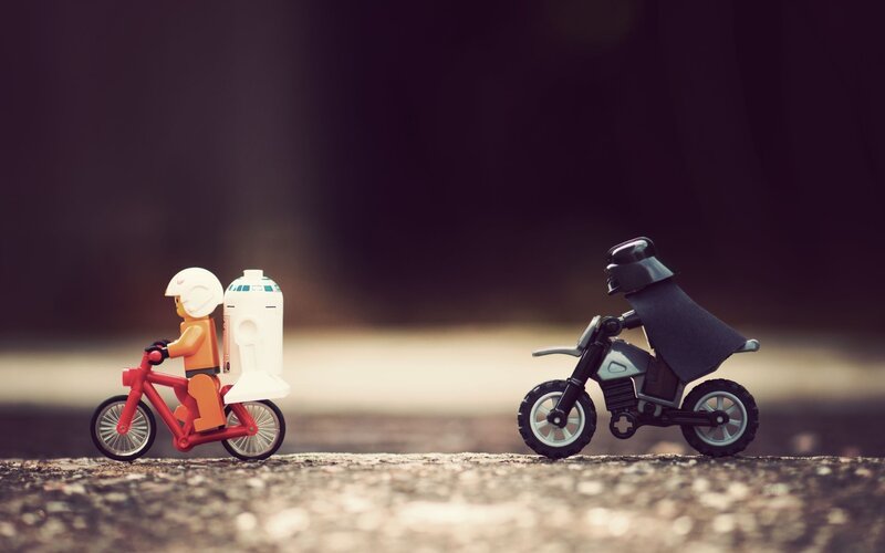 Lego Figures on Bikes — Red