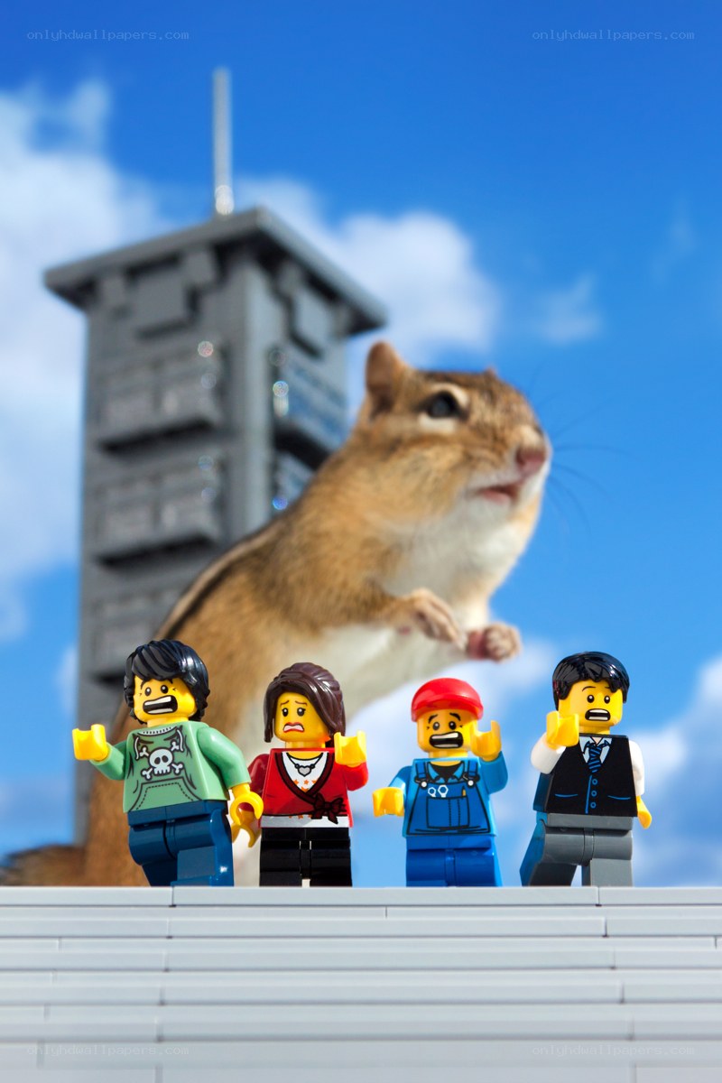 Lego figures with giant chipmunk