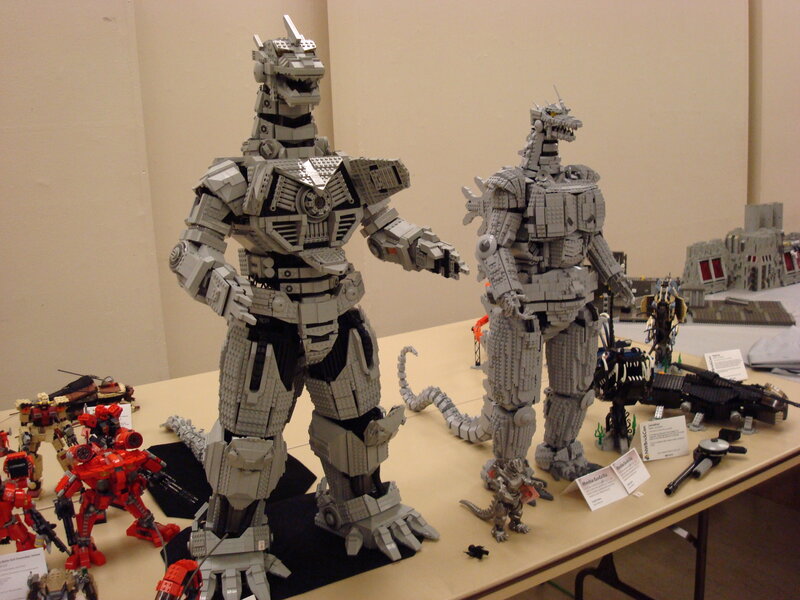 Lego Godzilla models on display