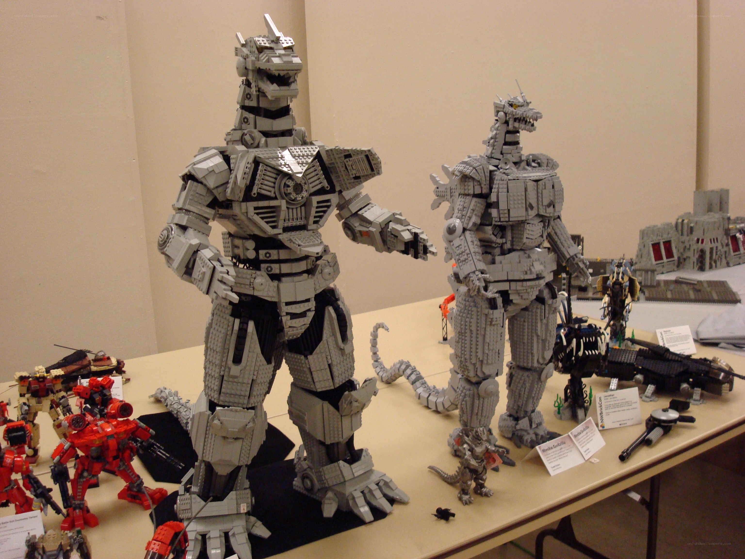 Lego Godzilla models on display