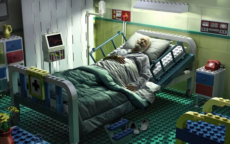 Lego hospital room scene